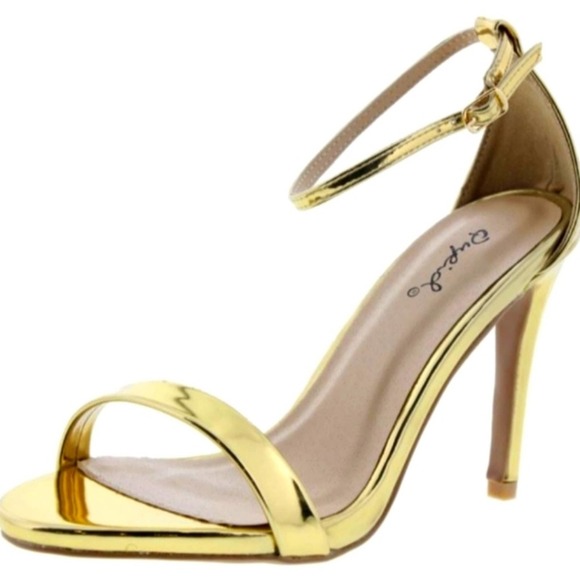 Qupid Strappy Gold Heels Size 6.5 - Picture 1 of 9